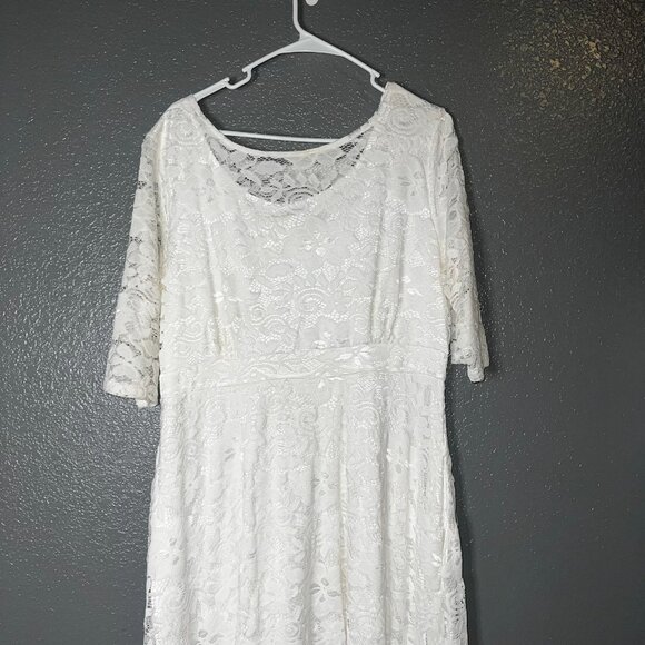 White Lace Midi Dress Women’s Size M Elegant Half Sleeve Fit & Flare Wedding Bri - Picture 3 of 3